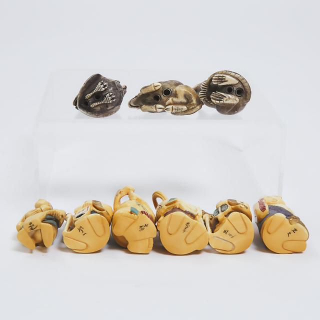 A Group of Nine Ivory Netsuke, Early to Mid 20th Century