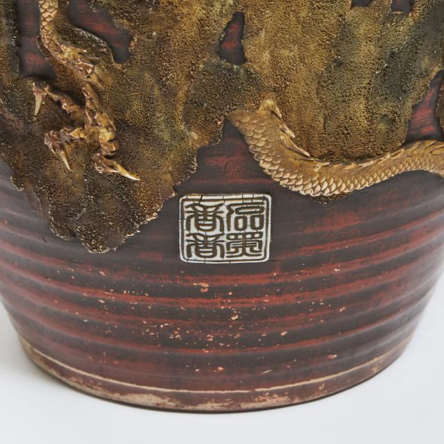 By Ishiguro Kuko, A Monumental Sumidagawa Ceramic 'Dragon' Vase, Meiji/Taisho Period