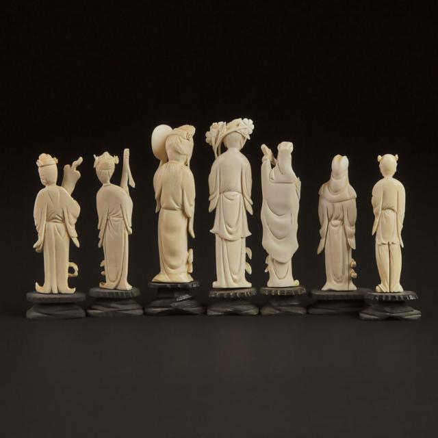 A Group of Seven Small Chinese Carved Ivory Figures, 20th Century