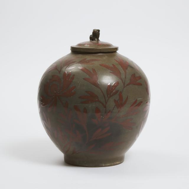 A Korean Celadon-Glazed Jar and Cover