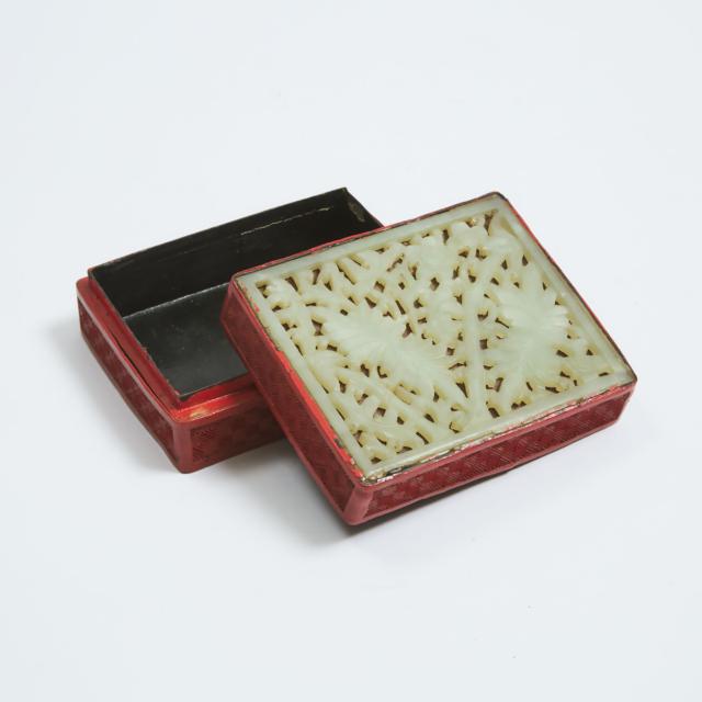A Carved and Gold-Painted Red 'Dragon' Inkstone, Together with a Jade-Inset Cinnabar Lacquer Square Box, 19th/20th Century