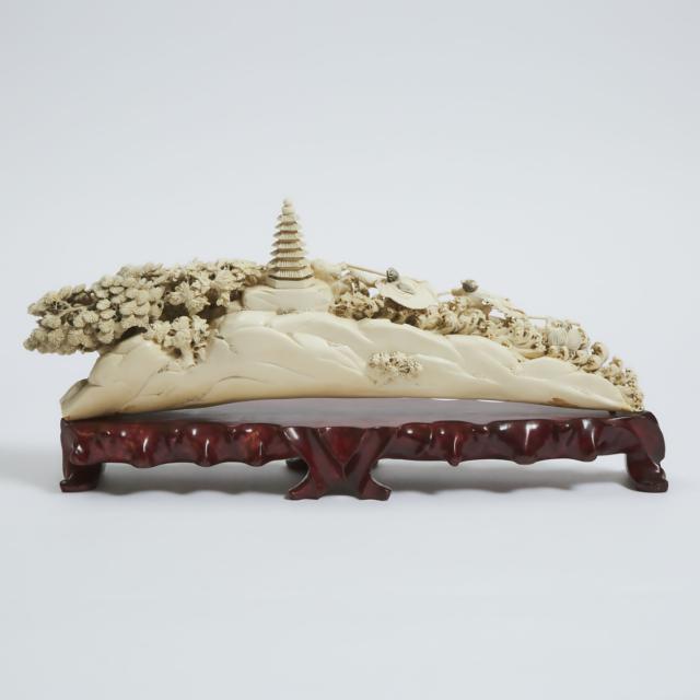 A Large Chinese Ivory 'Legend of the White Snake' Landscape Carving, Early to Mid 20th Century