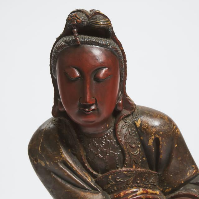 A Lacquered Wood Figure of Guanyin, Qing Dynasty, 19th Century