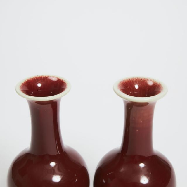 A Pair of Langyao Red Glazed Bottle Vases, Mid 20th Century