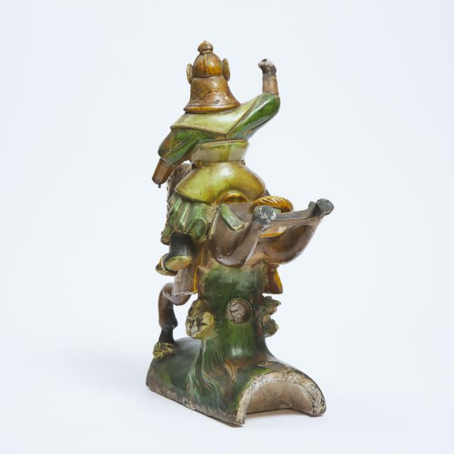 A Chinese Glazed Pottery Figure of a Warrior on Horseback, 19th/Early 20th Century