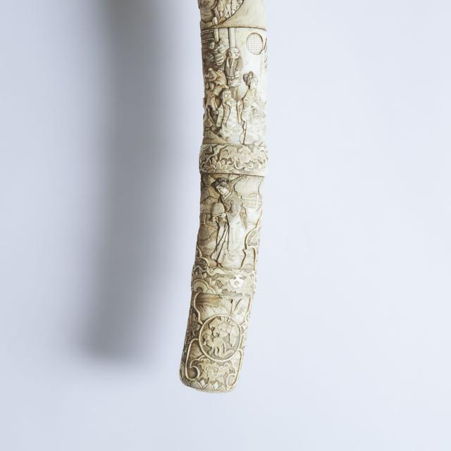 A Large Japanese Carved Ivory Sword (Tachi), Together With a Carved Bone Wakizashi, Meiji Period (1868-1912)