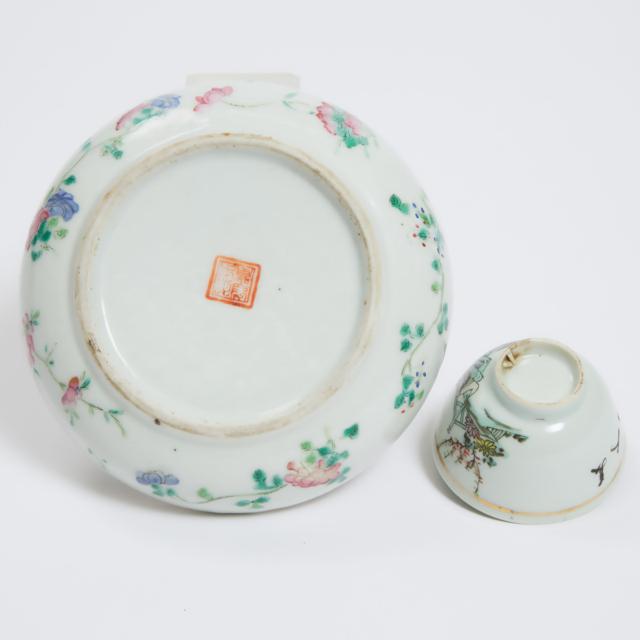 A Famille Rose Sweetmeat Dish, Jiaqing Mark, Together With an Enameled 'Beauty' Wine Cup, 19th/20th Century