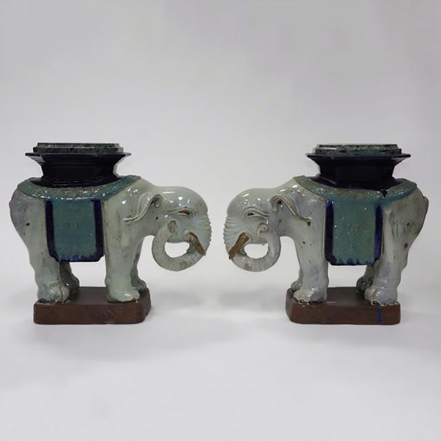 A Pair of Chinese Glazed Stoneware Elephant-Form Garden Seats, Qing Dynasty