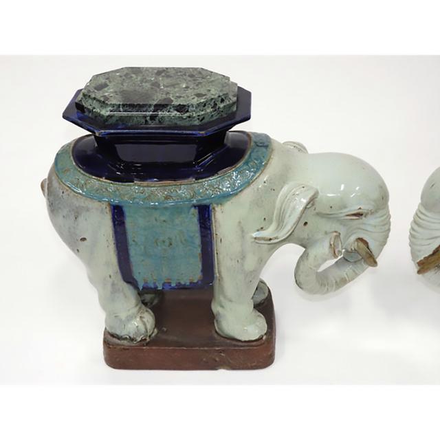 A Pair of Chinese Glazed Stoneware Elephant-Form Garden Seats, Qing Dynasty