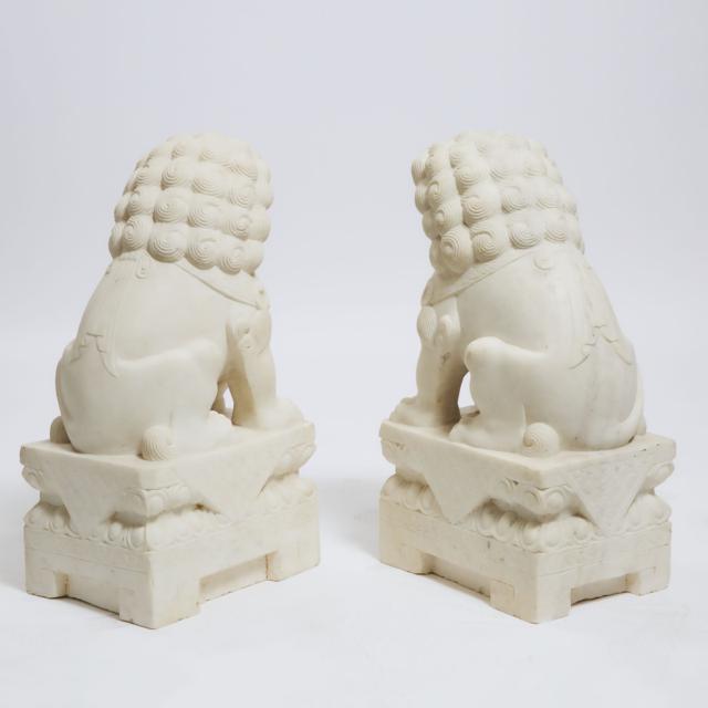 A Pair of Large Ming-Style Marble Buddhist Lions, Mid 20th Century