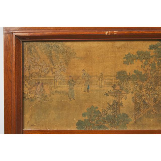Two Chinese Paintings on Silk, Qing Dynasty, 18th/19th Century, Later Mounted on Trumeau Mirrors