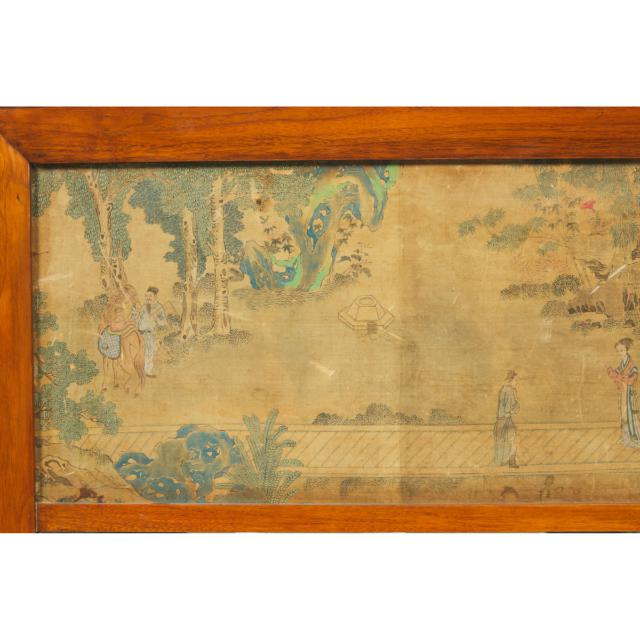 Two Chinese Paintings on Silk, Qing Dynasty, 18th/19th Century, Later Mounted on Trumeau Mirrors