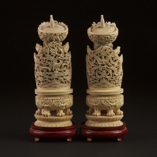 An Ivory Carved Emperor and Empress Pair, Mid 20th Century