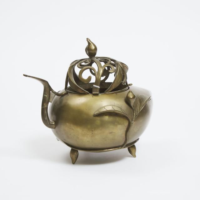 A Large Bronze Peach-Form Incense Burner, Early 20th Century