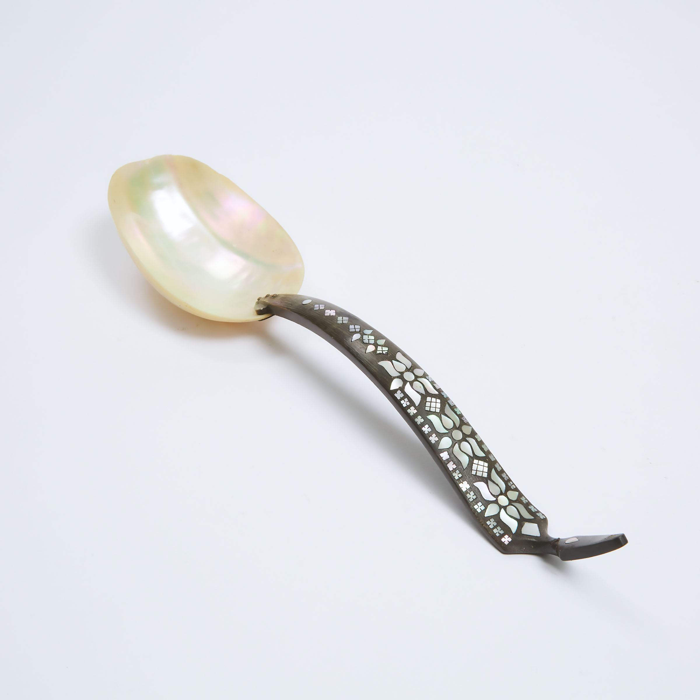 A Japanese Mother-of-Pearl Ladle with Horn Handle