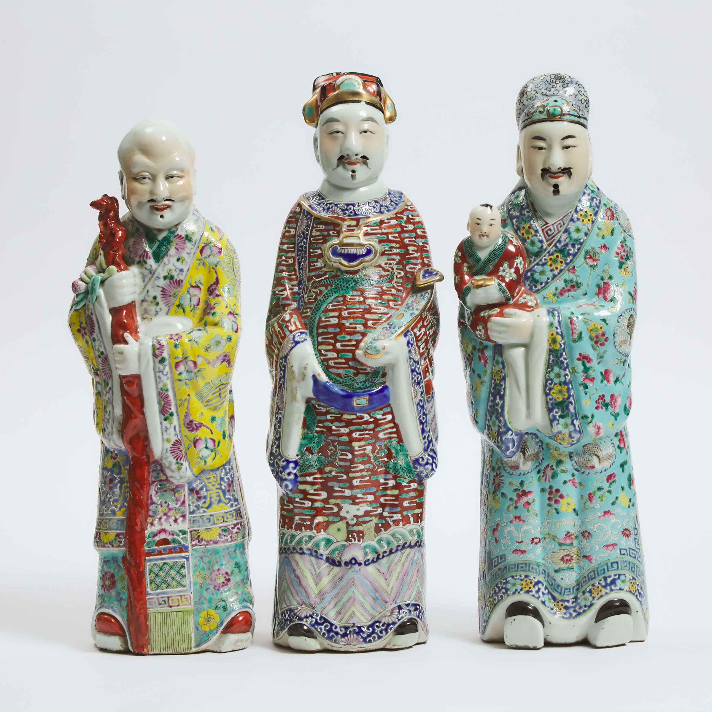 A Set of Three Famille Rose 'Fu Lu Shou' Figures, Republican Period