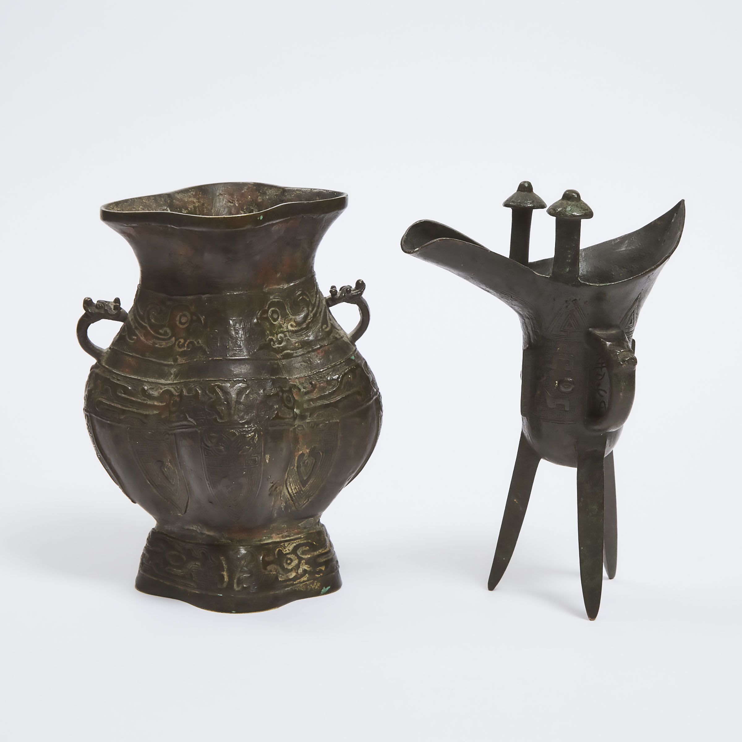 Two Bronze Archaic-Style Vessels, Ming/Qing Dynasty