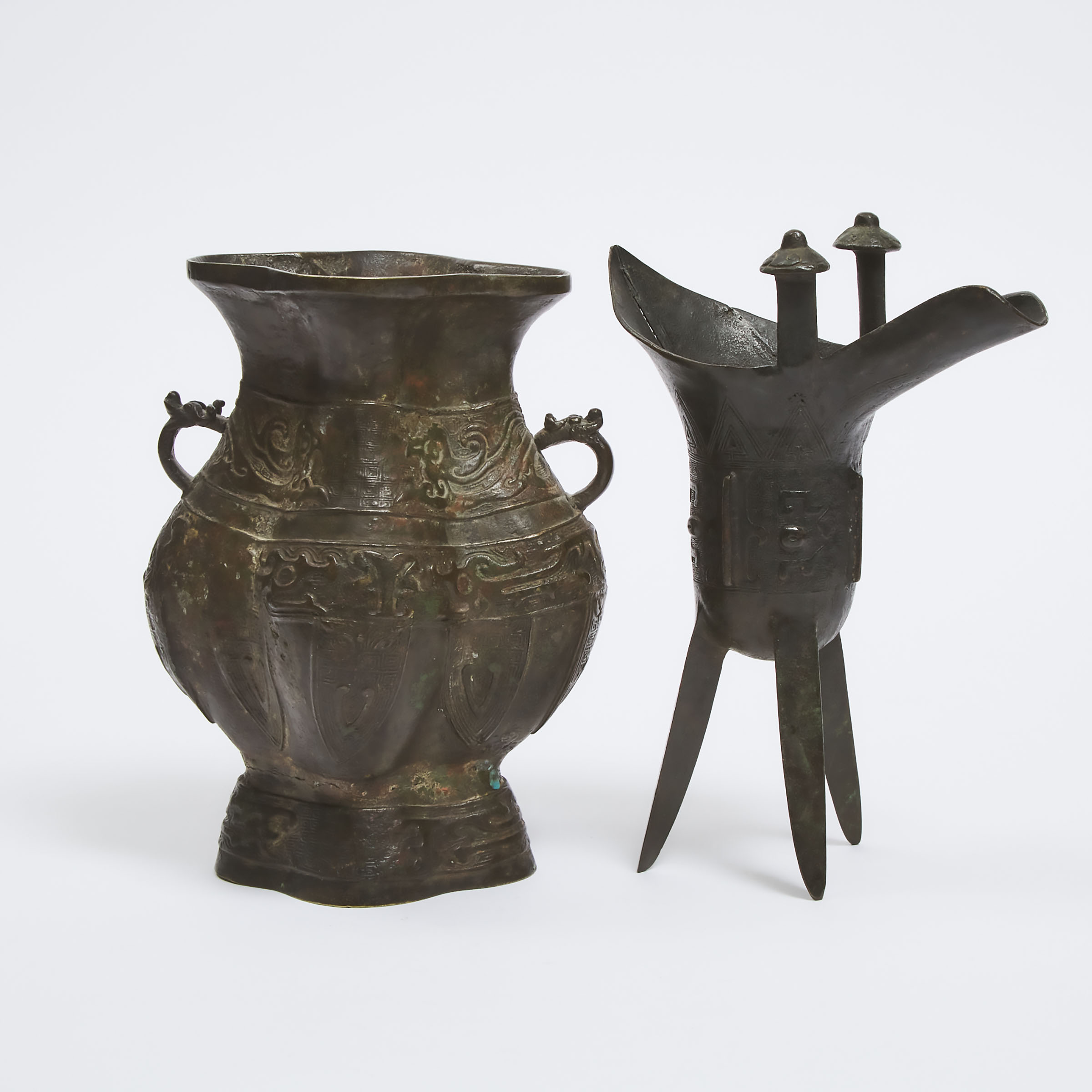 Two Bronze Archaic-Style Vessels, Ming/Qing Dynasty