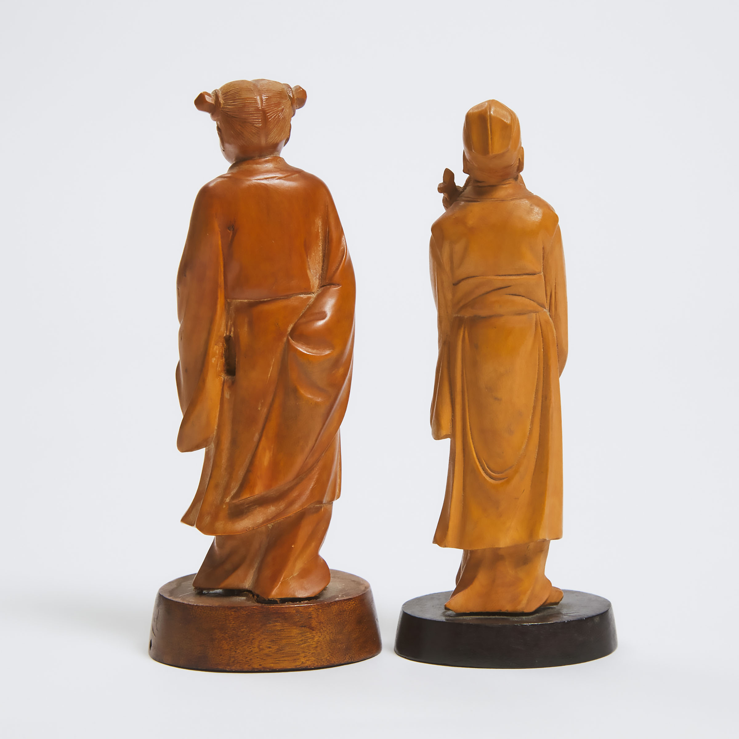 A Boxwood Figure of the Daoist Immortal Lan Caihe, Together With a Daoist Scholar, Republican Period, Early to Mid 20th Century