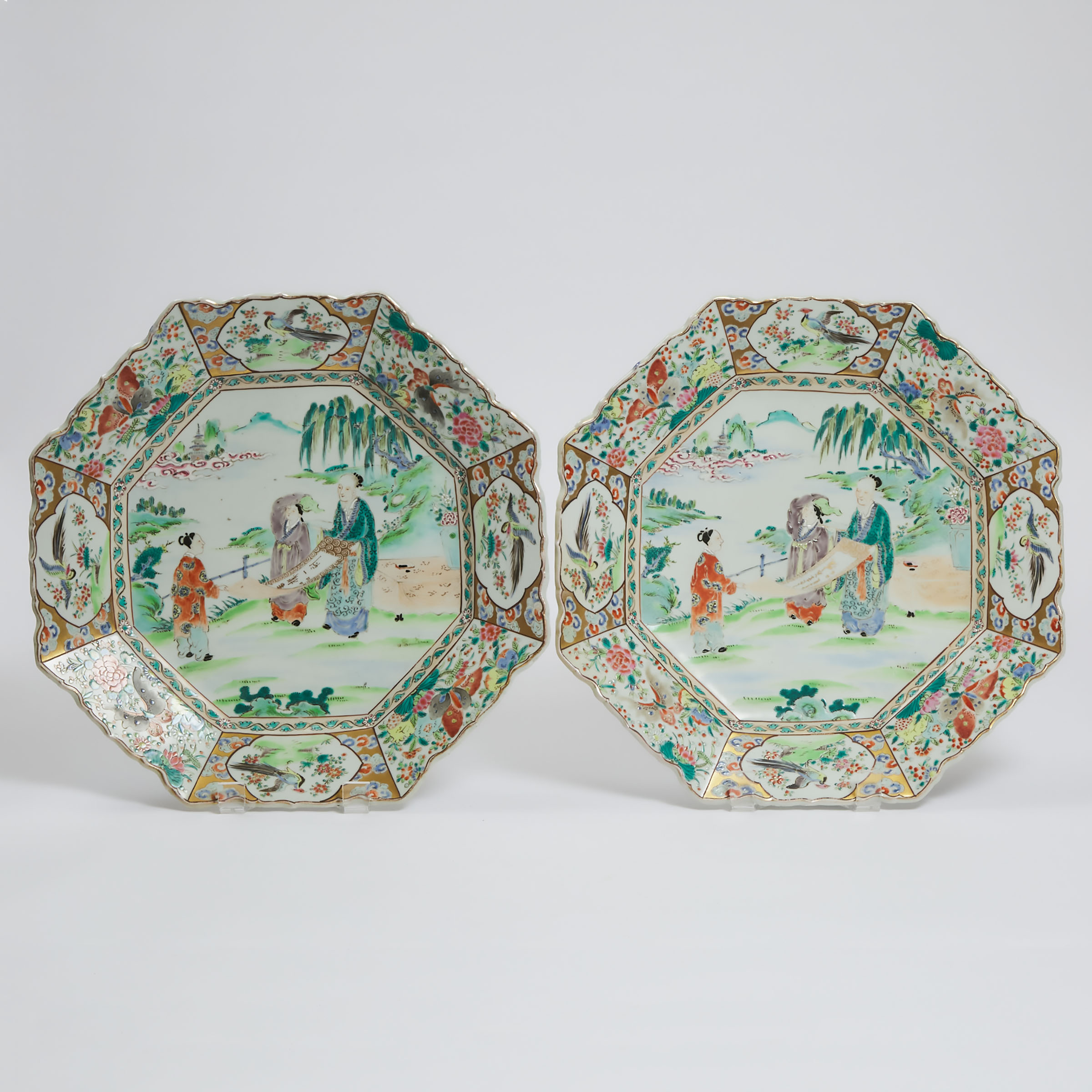 A Pair of Large Arita Gilt and Polychrome Enameled Octagonal Chargers, 18th/19th Century
