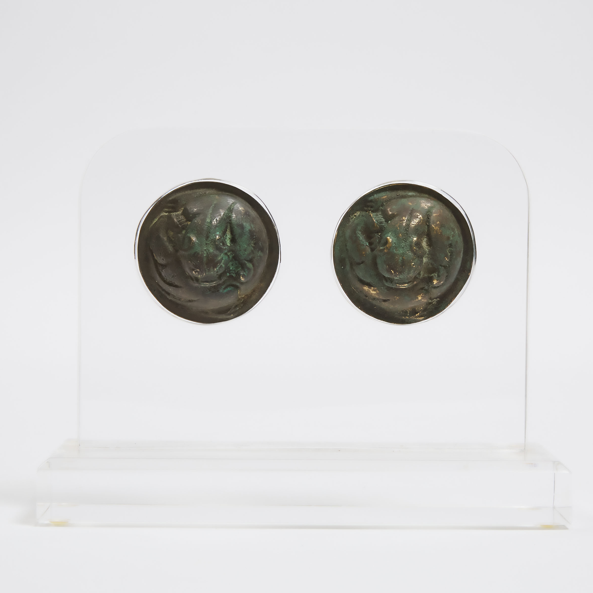 A Pair of Bronze Circular Mat Weights, Han Dynasty