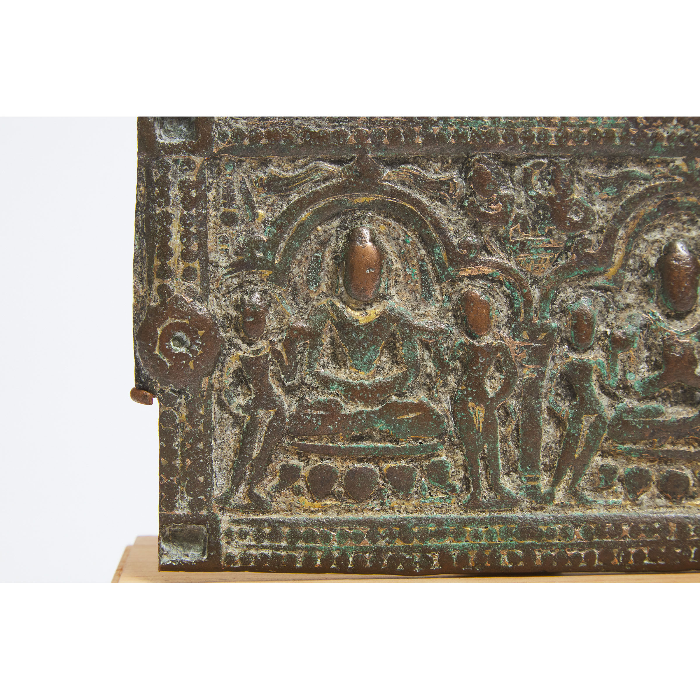 A Pala Bronze Plaque Inlaid with Gold Wire, India, 9th Century or Later