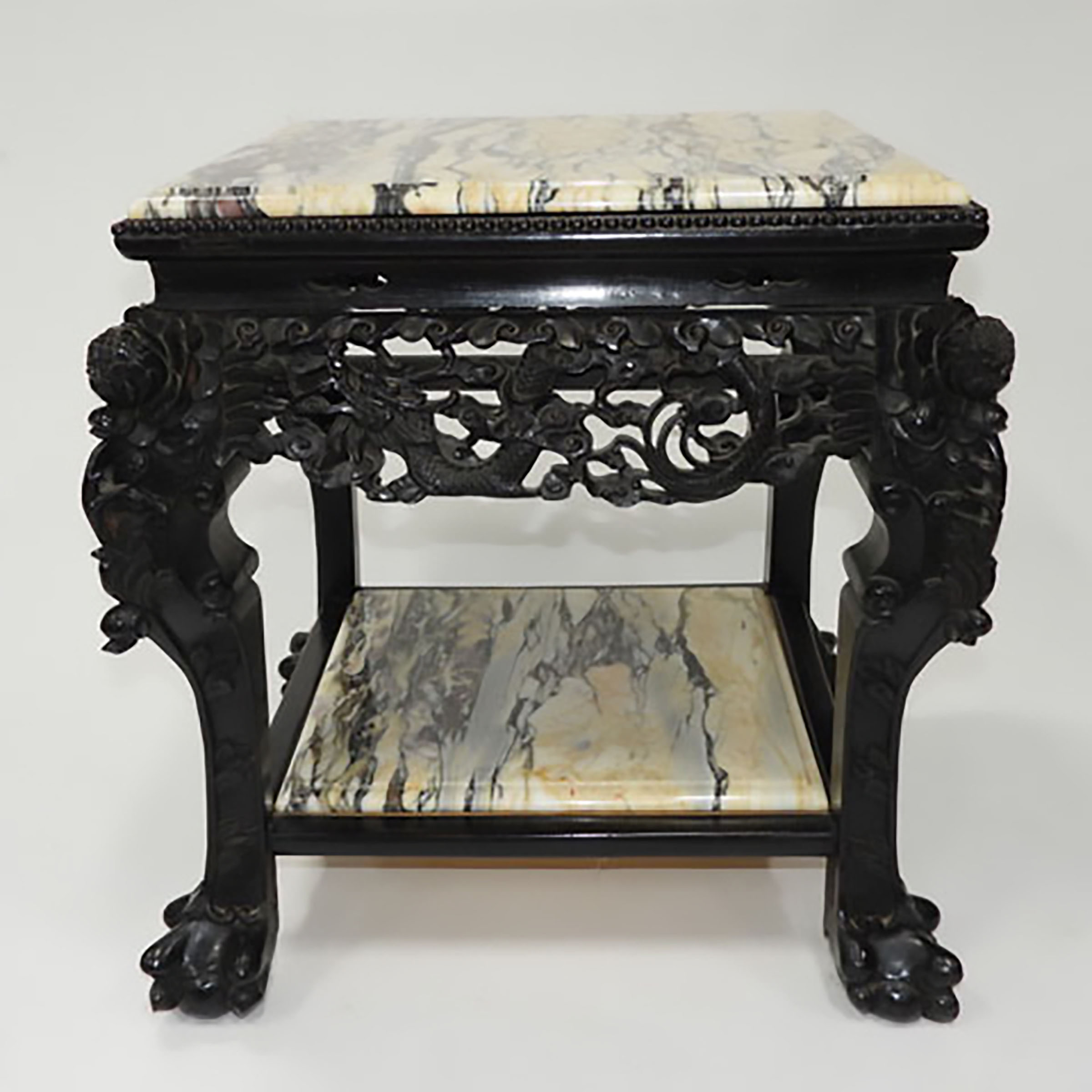 A Marble-Inset Hardwood Side Table, 20th Century