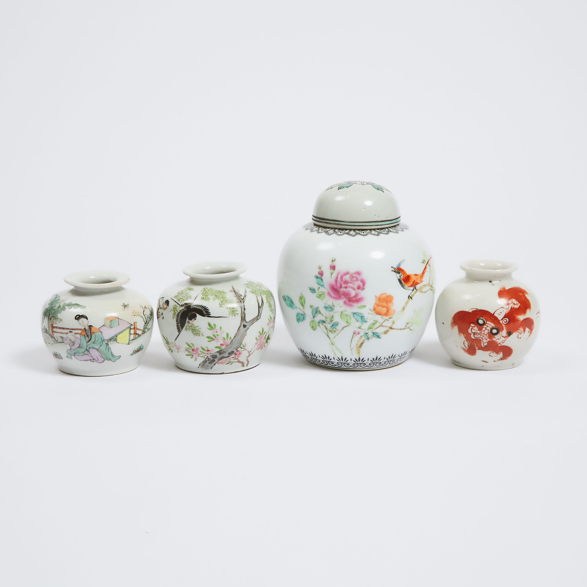 A Group of Four Famille Rose Jars and Water Pots, 20th Century
