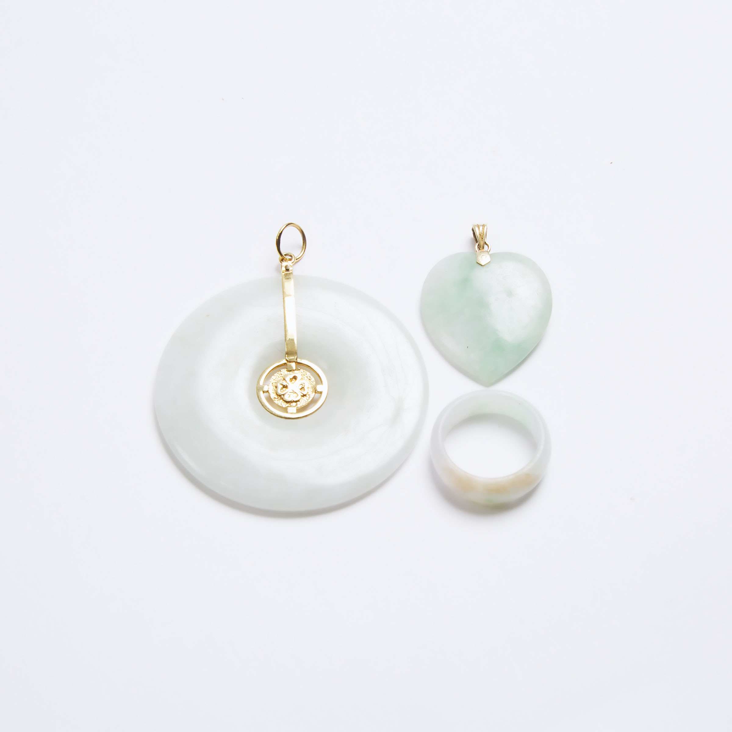 A Group of Three Natural Jadeite Jewellery, Early to Mid 20th Century