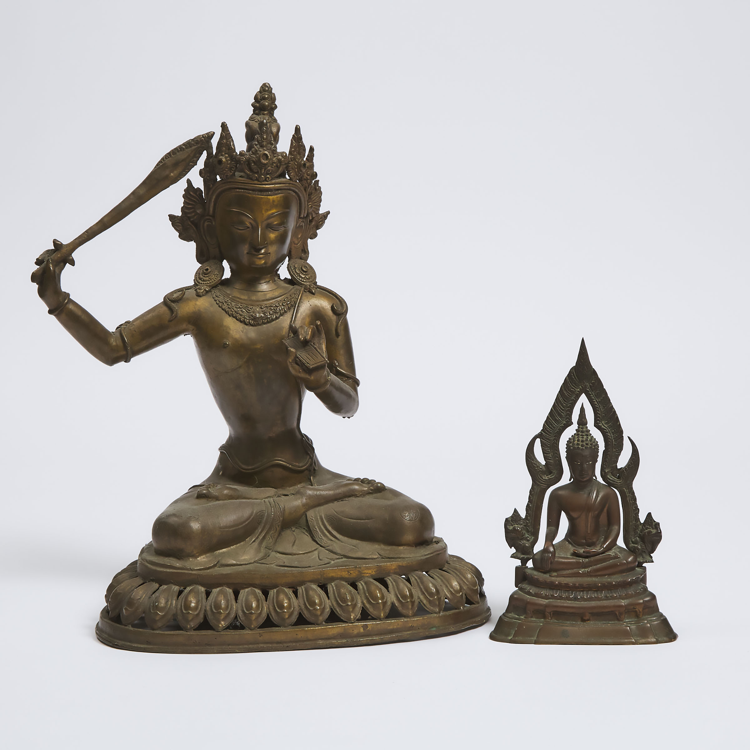 A Large Tibetan Bronze Figure of Tara, Together With a Thai Bronze Figure of Buddha, Early to Mid 20th Century