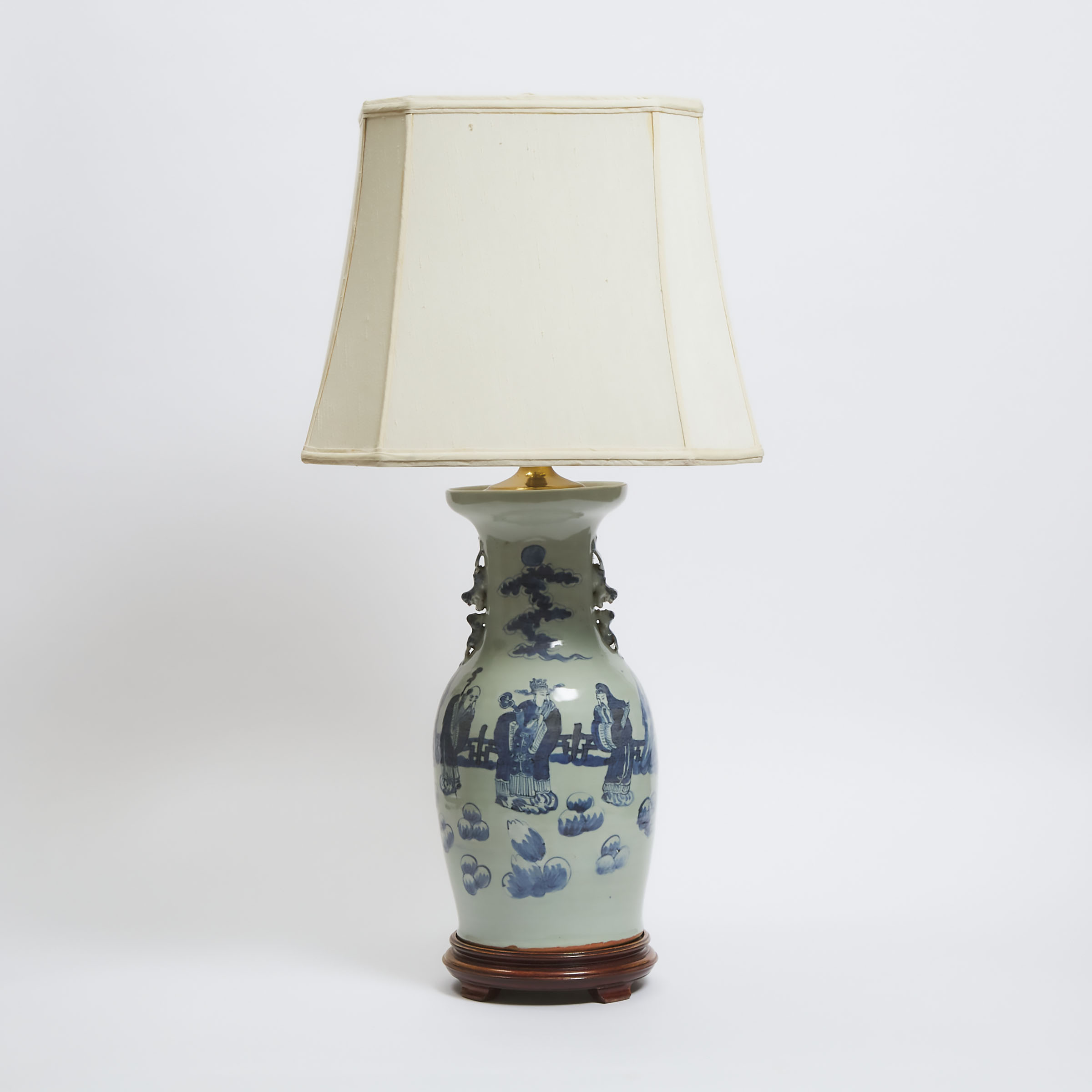 A Blue and White Celadon Ground Vase Lamp, 19th Century