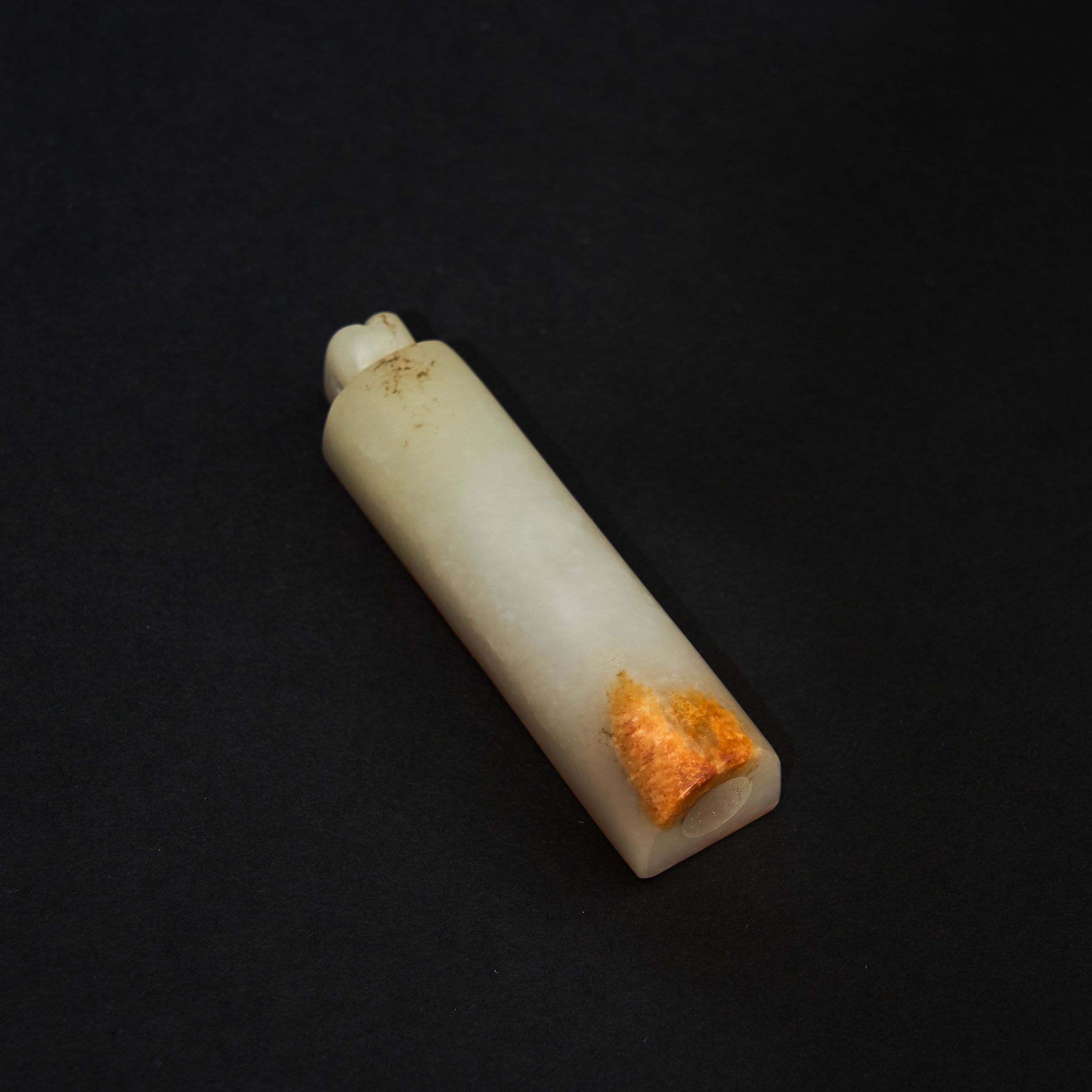 A White and  Russet Jade Plume Holder, Together With a White Jade Belt Hook, Qing Dynasty, 19th Century