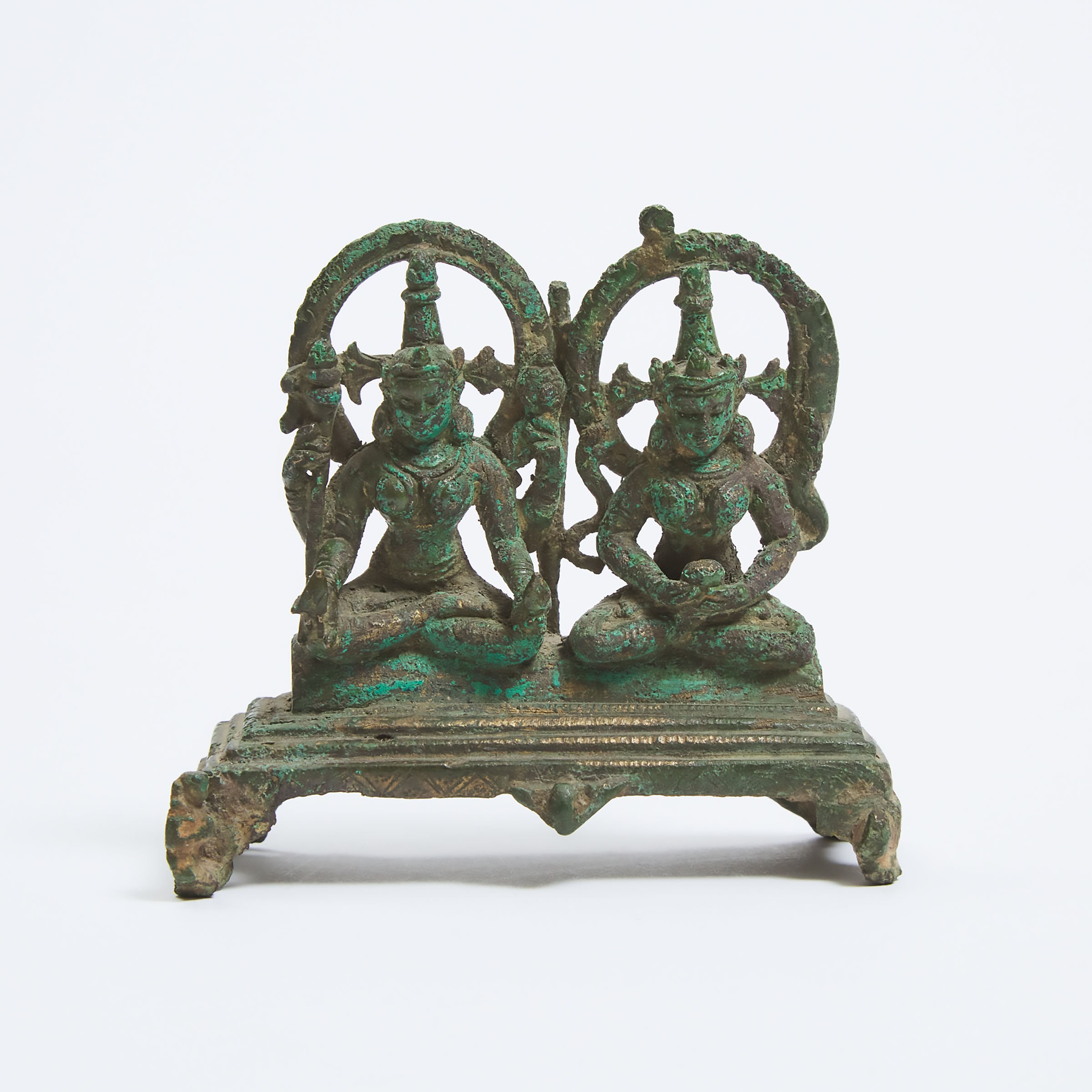 An Indian Gilt Bronze Group of Two Mother Goddesses Devanagari Inscription, Pala Period, 10th-12th Century