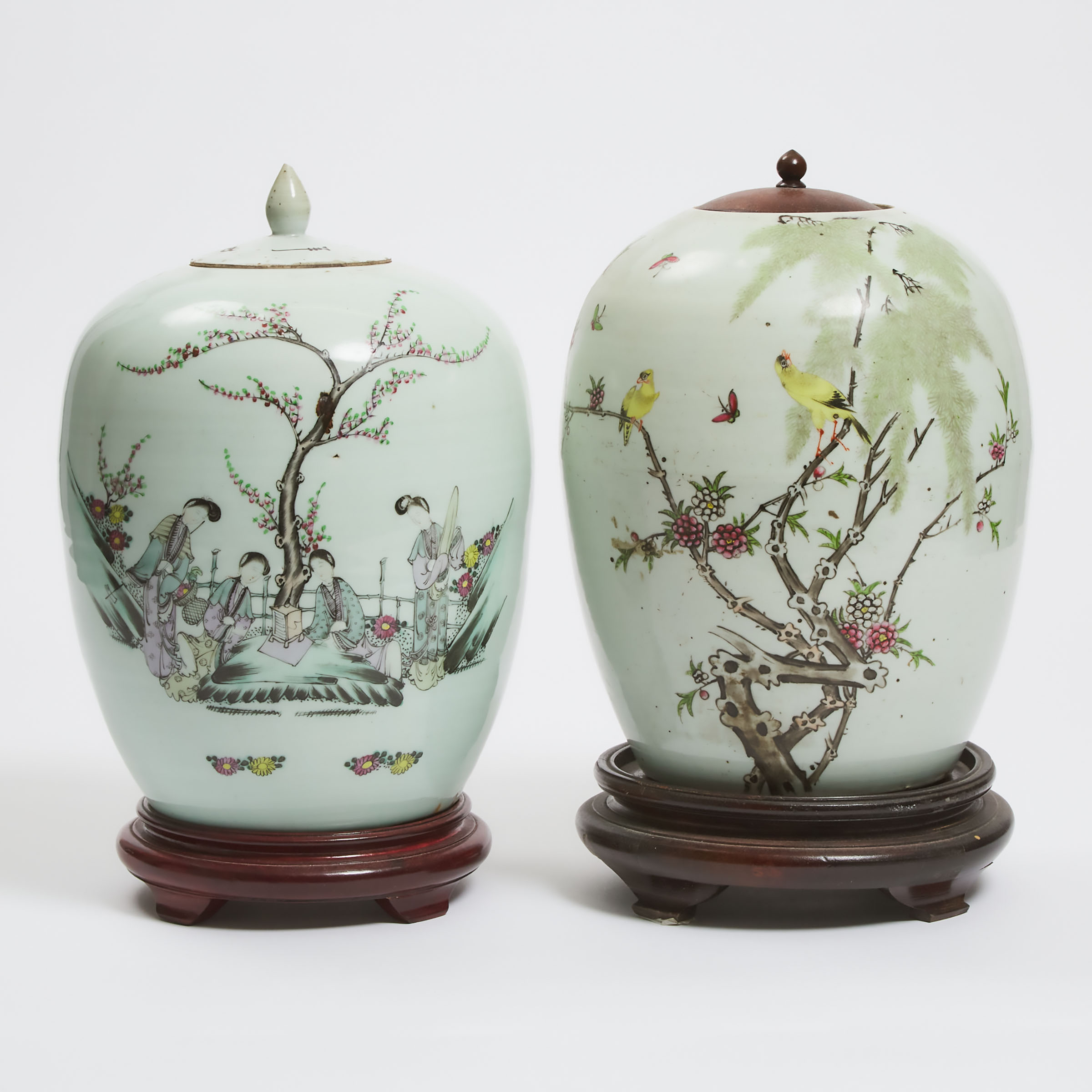 Two Enameled Porcelain Jars With Covers, Republican Period