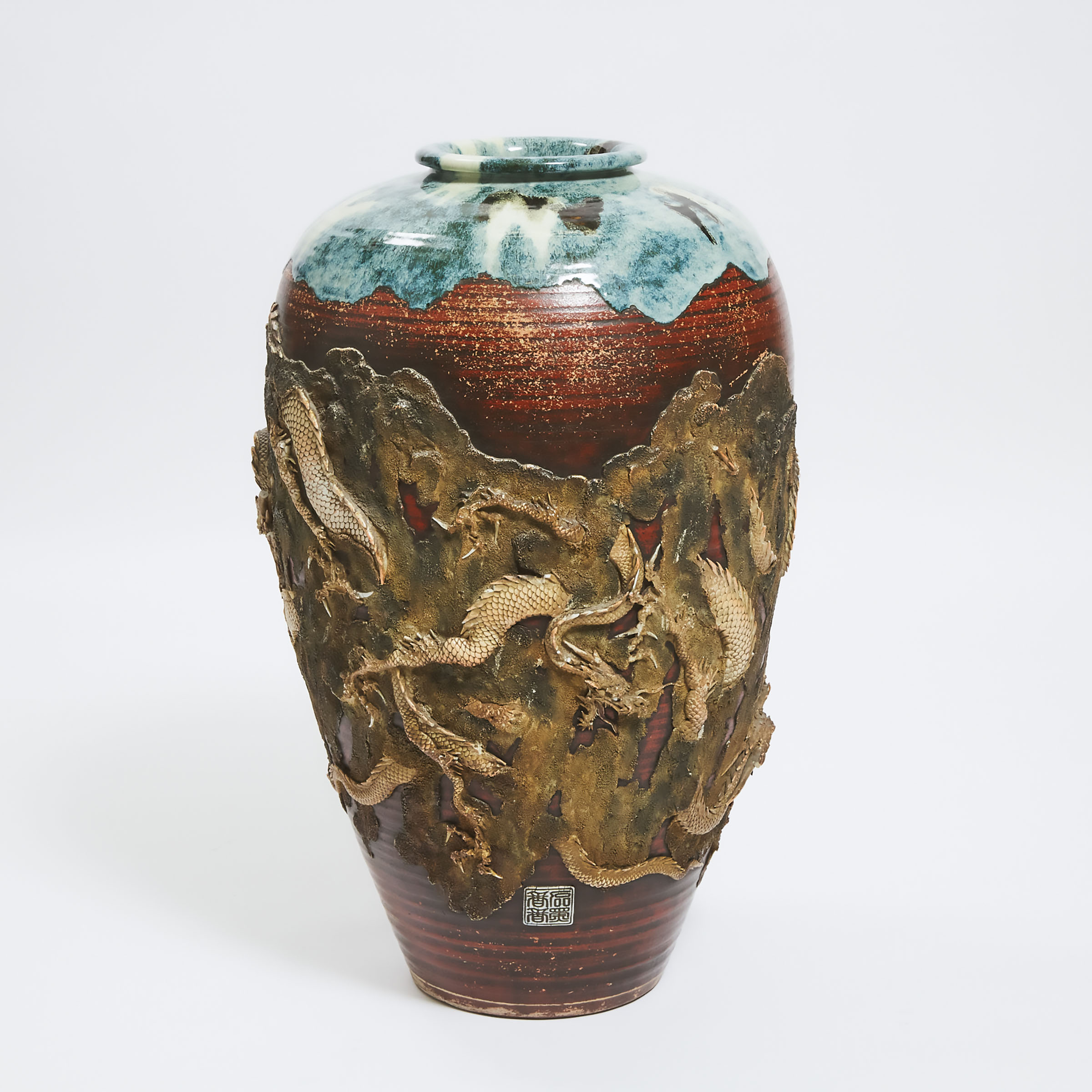 By Ishiguro Kuko, A Monumental Sumidagawa Ceramic 'Dragon' Vase, Meiji/Taisho Period