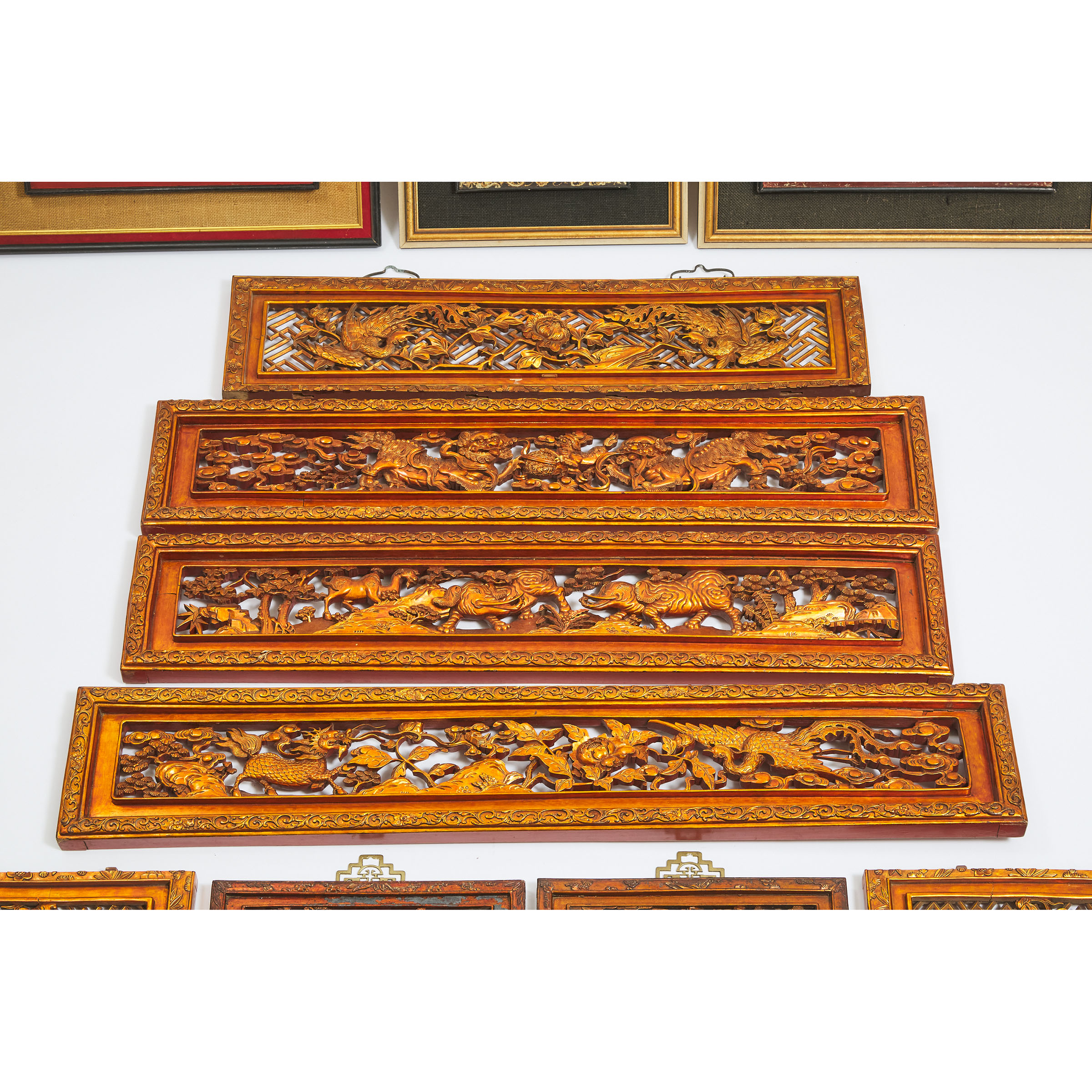 A Group of Eleven Chinese Carved Wood Panels, 19th/Early 20th Century