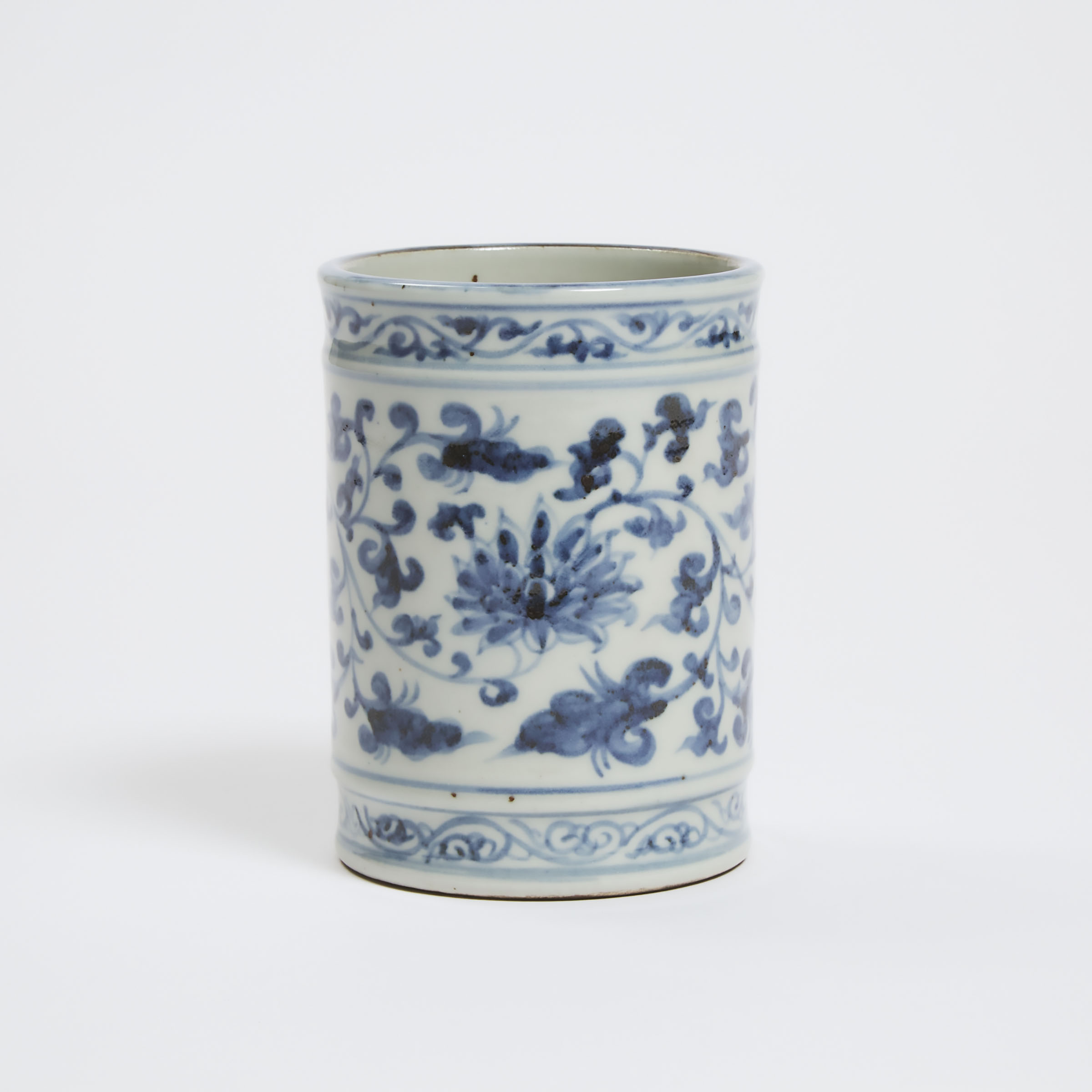 A Ming Style Blue and White 'Floral Scroll' Brushpot