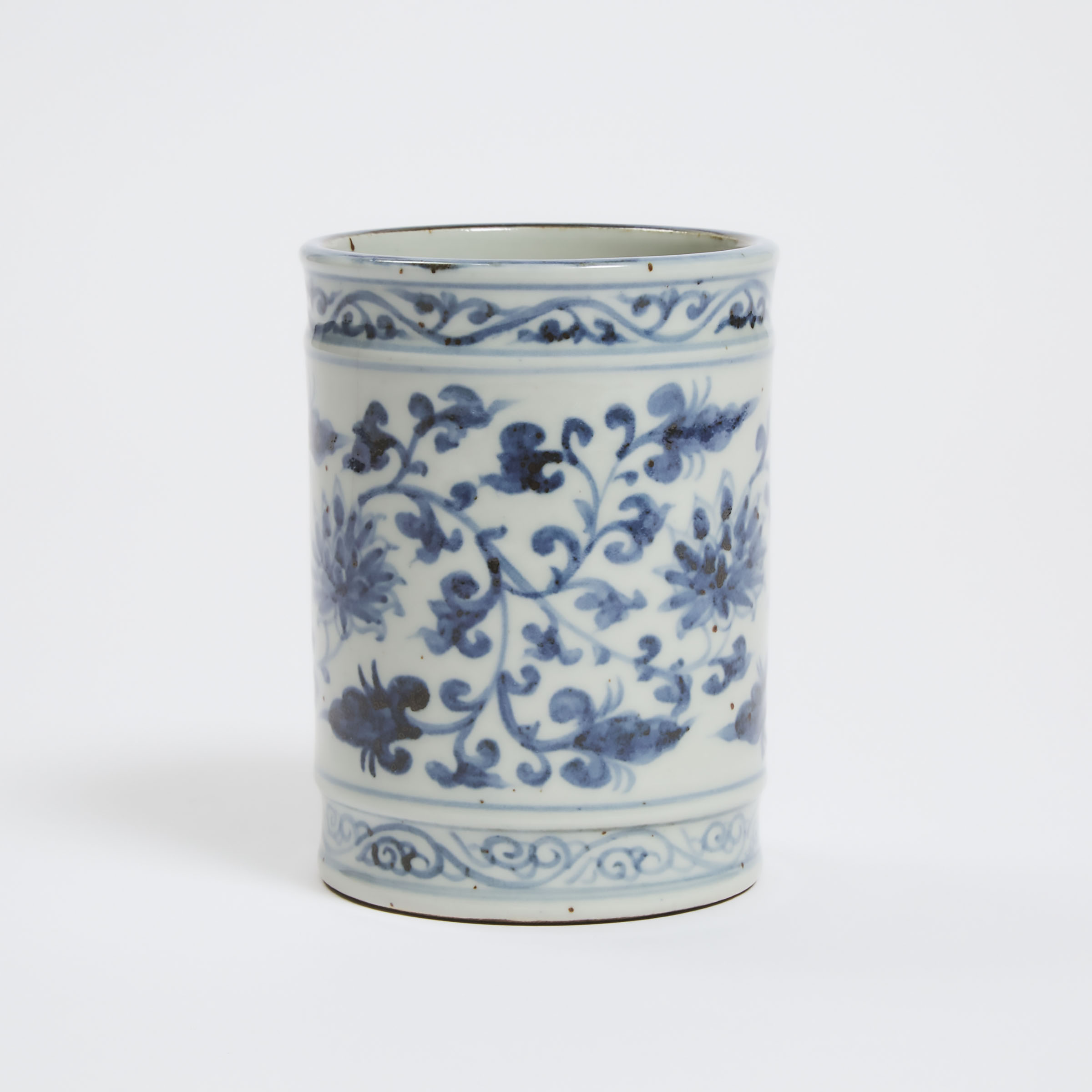 A Ming Style Blue and White 'Floral Scroll' Brushpot