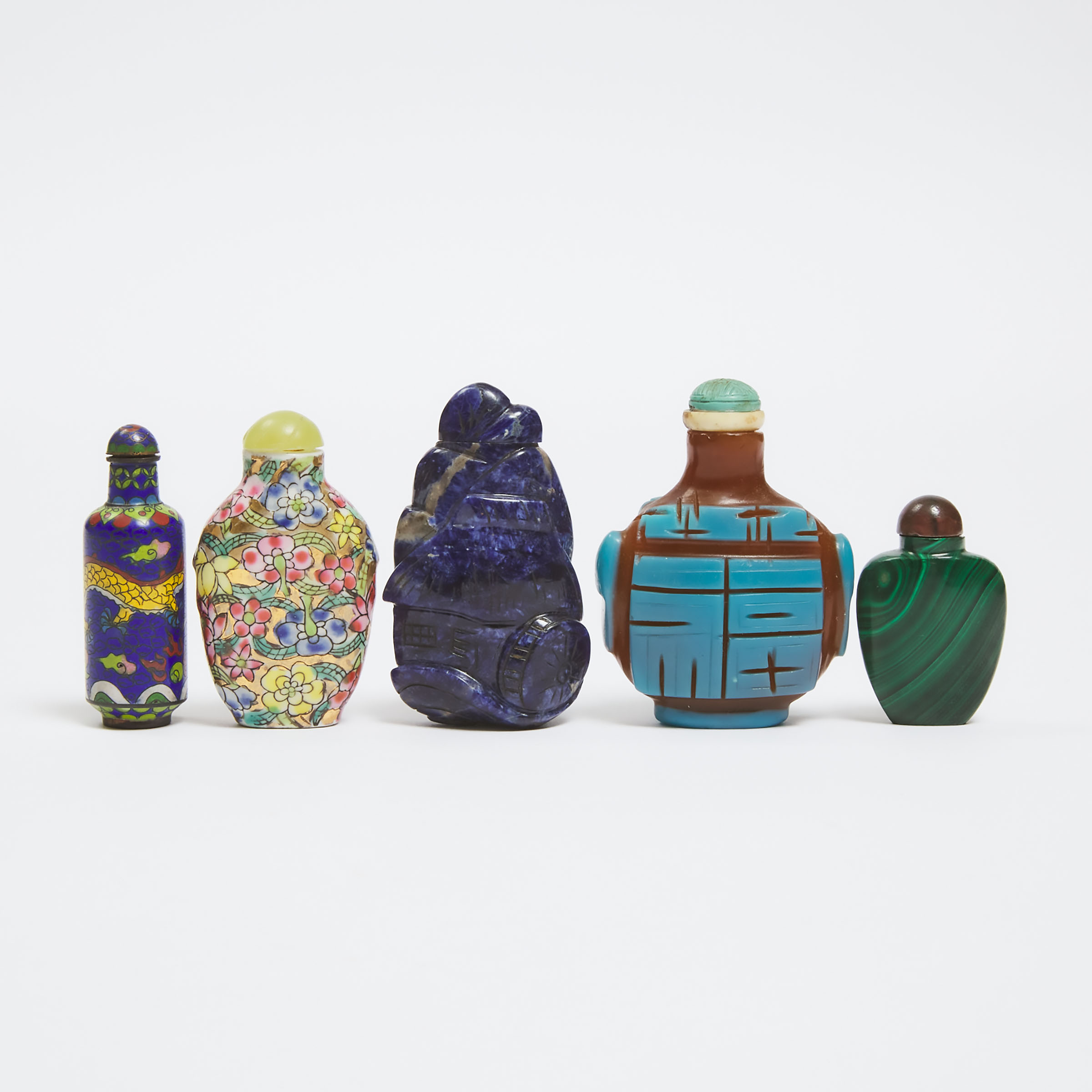 A Group of Five Miscellaneous Snuff Bottles, 19th/20th Century