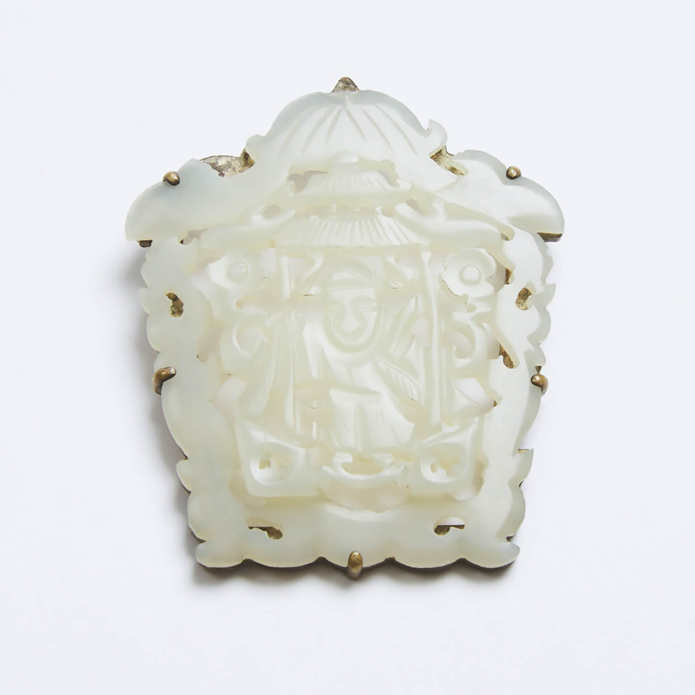 A White Jade 'Zhuangyuan' Motif Silver-Mounted Pendant, 19th Century 