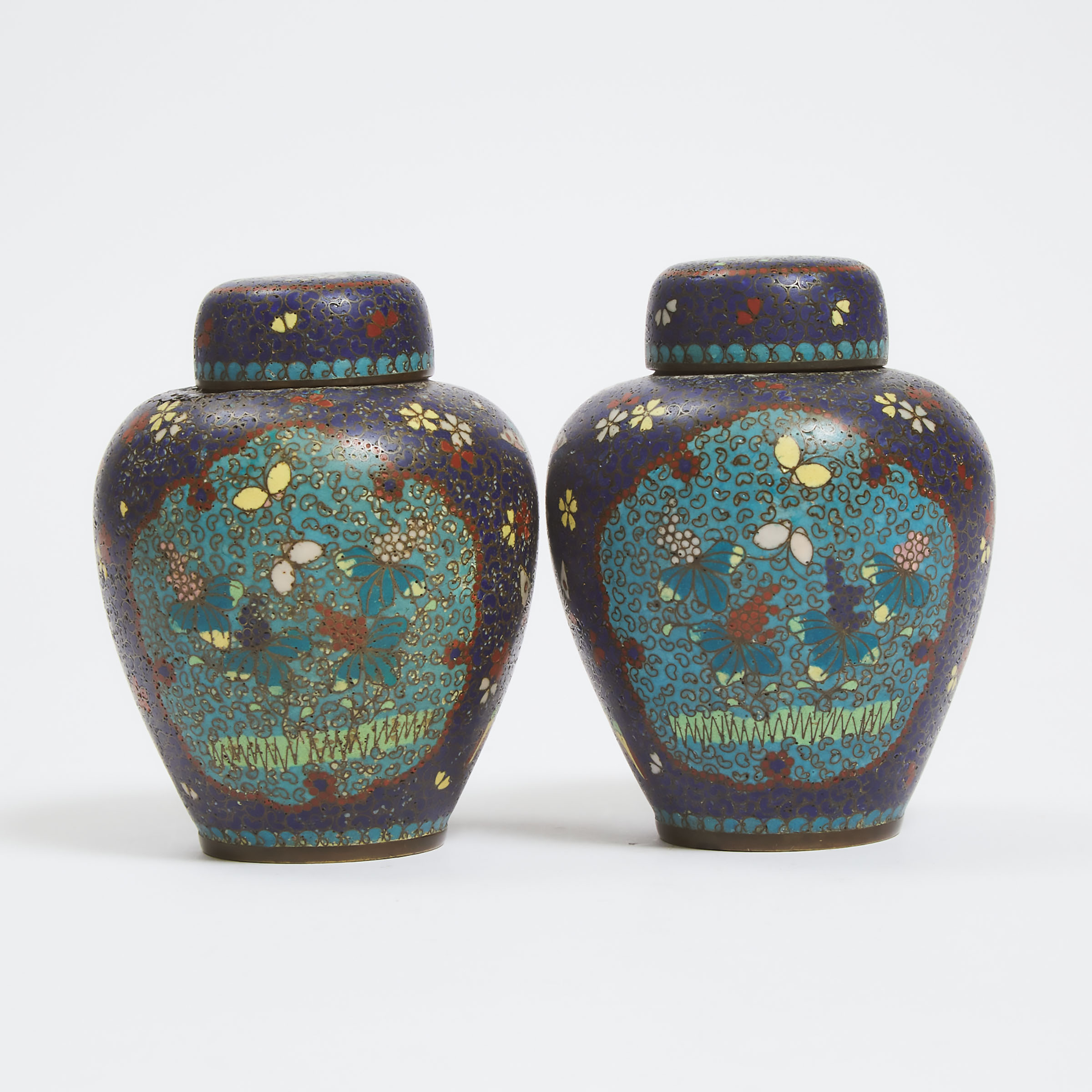 A Pair of Chinese Cloisonné Lidded Jars, Late Qing Dynasty, 19th Century