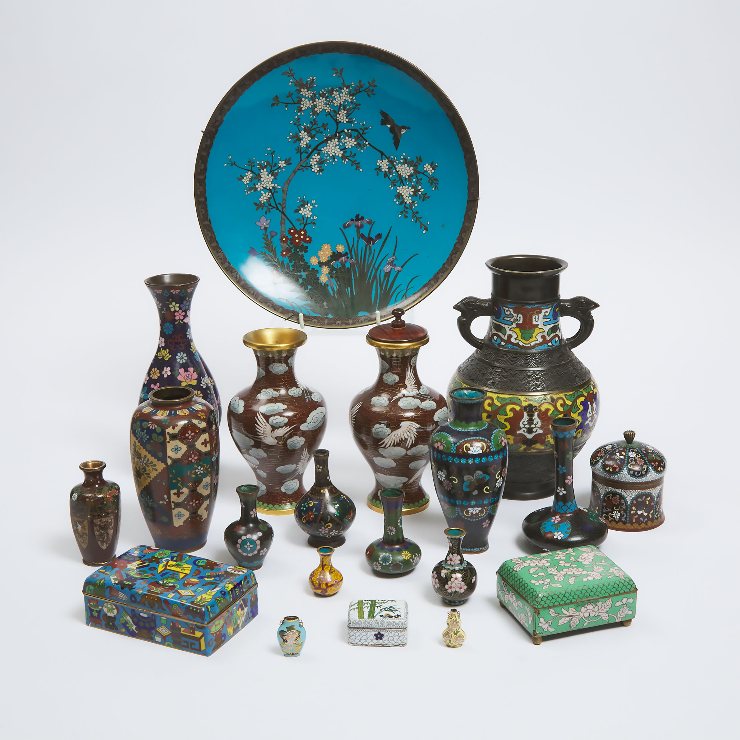 A Group of Twenty Cloisonné Vases and Wares, Early to Mid 20th Century