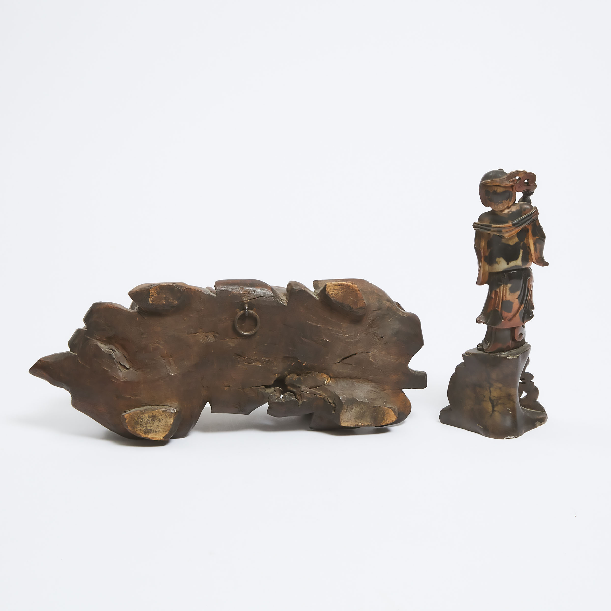 A Chinese Wood Boy-Form Pillow, Together With a Soapstone Figure of Li Tieguai, 19th/Early 20th Century