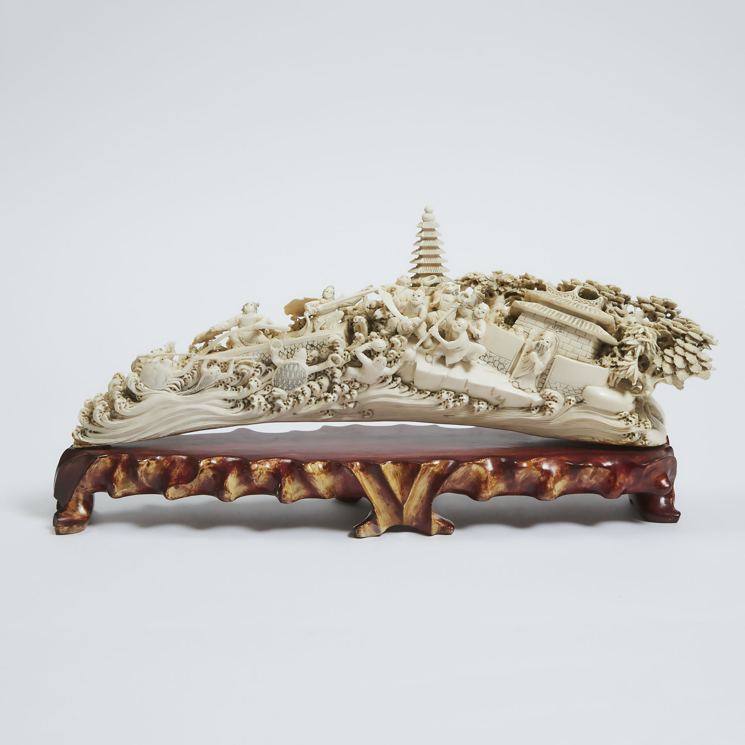 A Large Chinese Ivory 'Legend of the White Snake' Landscape Carving, Early to Mid 20th Century