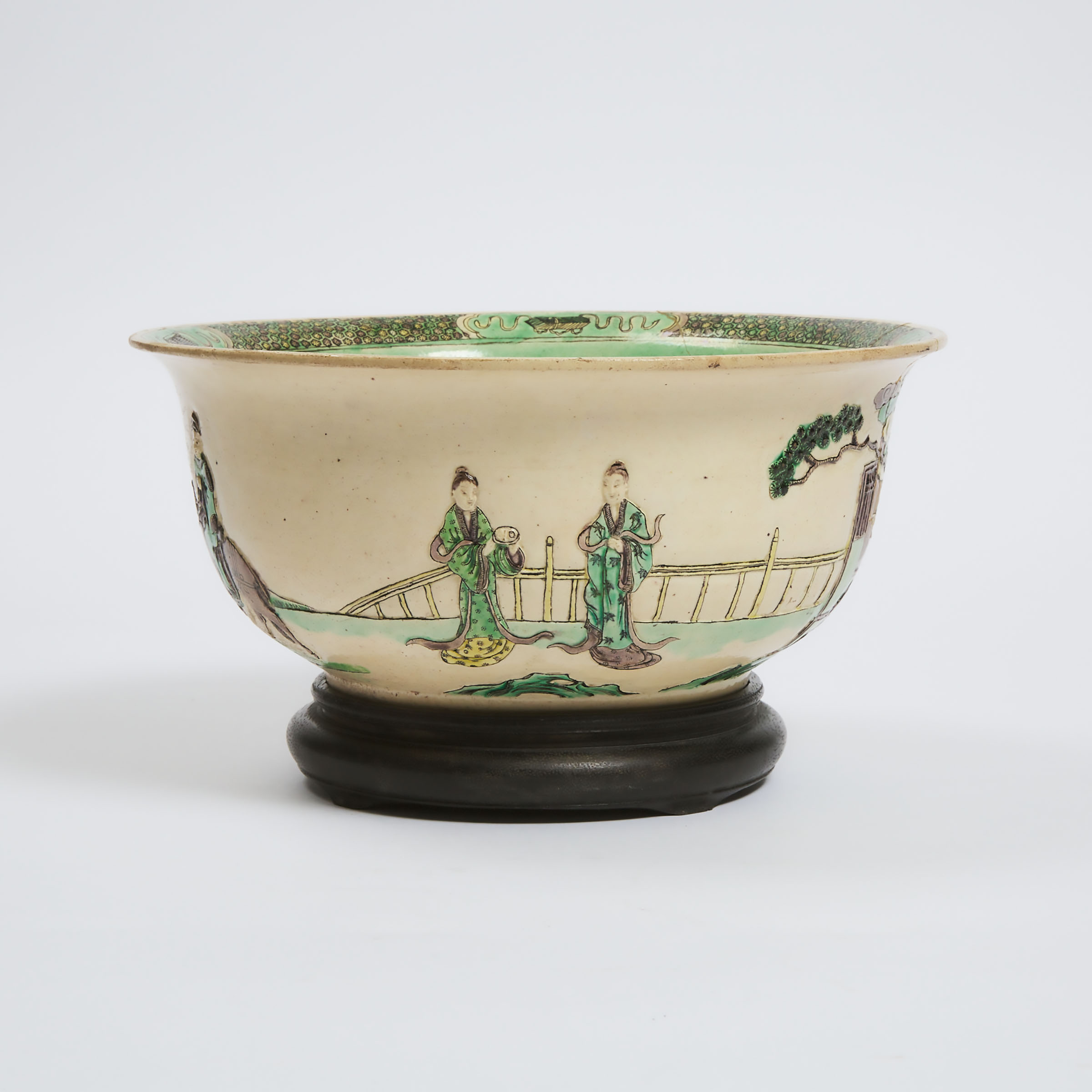A Famille Verte Biscuit Moulded Bowl, Kangxi Mark and Possibly of the Period