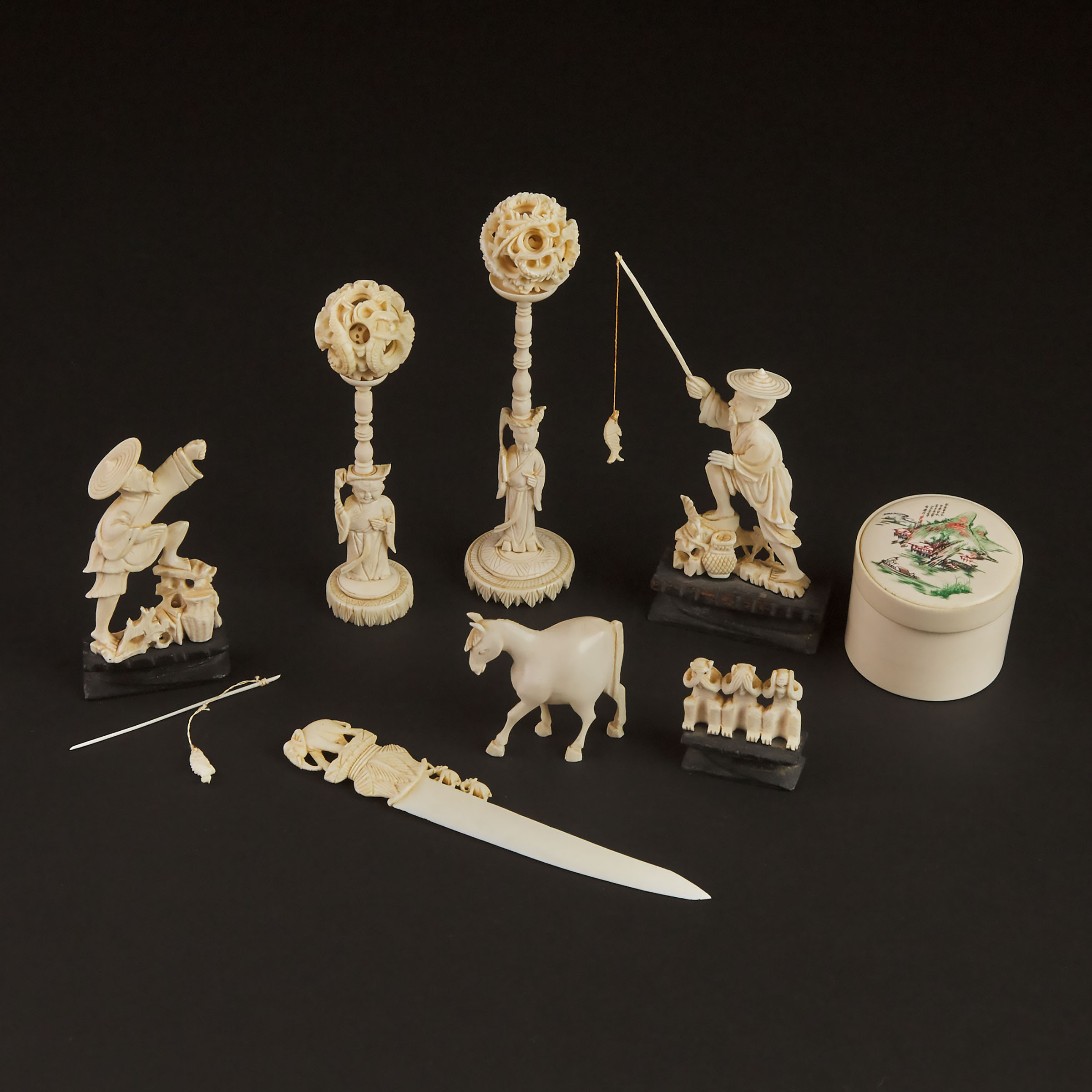 A Group of Eight Small Miscellaneous Ivory Carvings, 20th Century