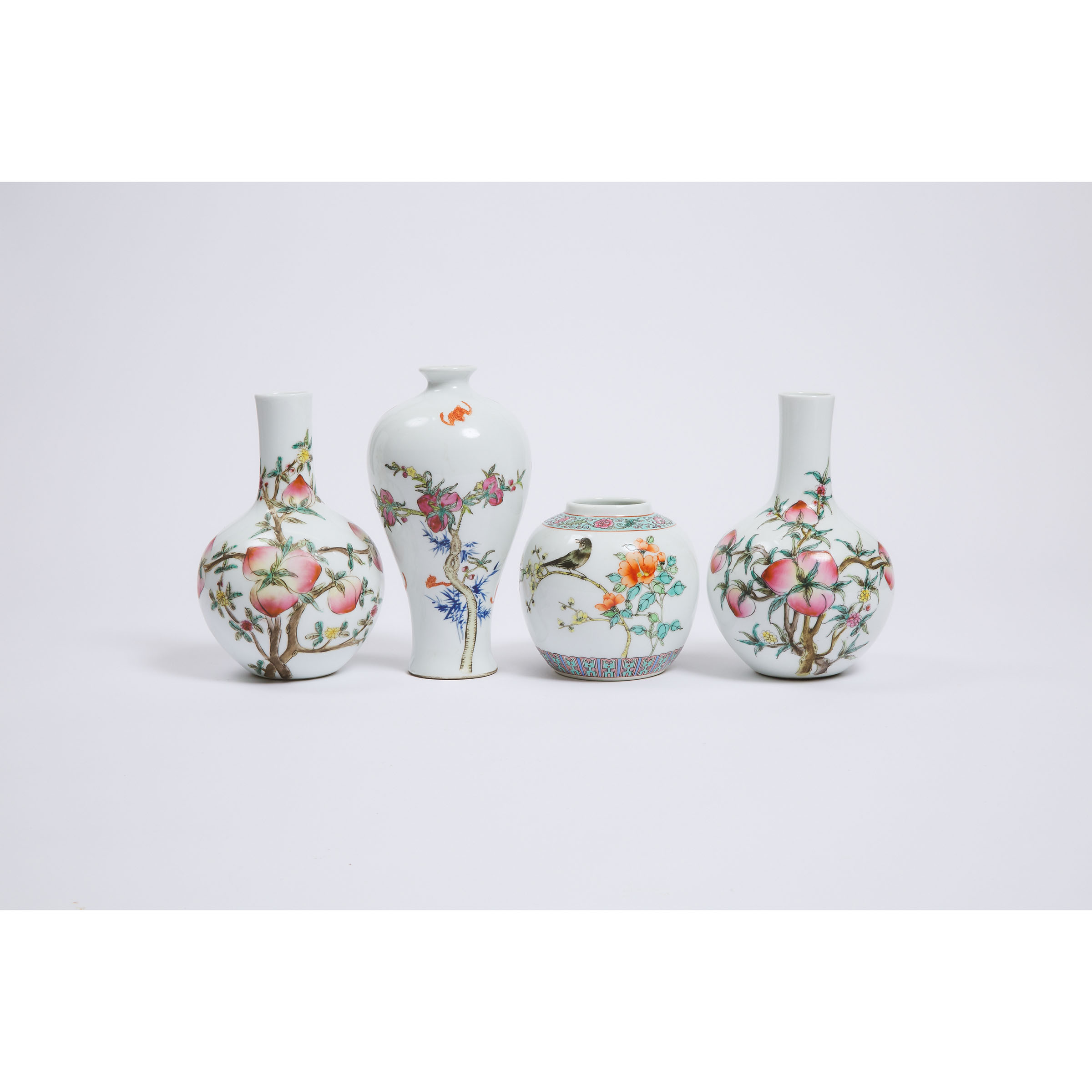 A Group of Four Miniature Famille Rose Porcelain Vases, 20th Century