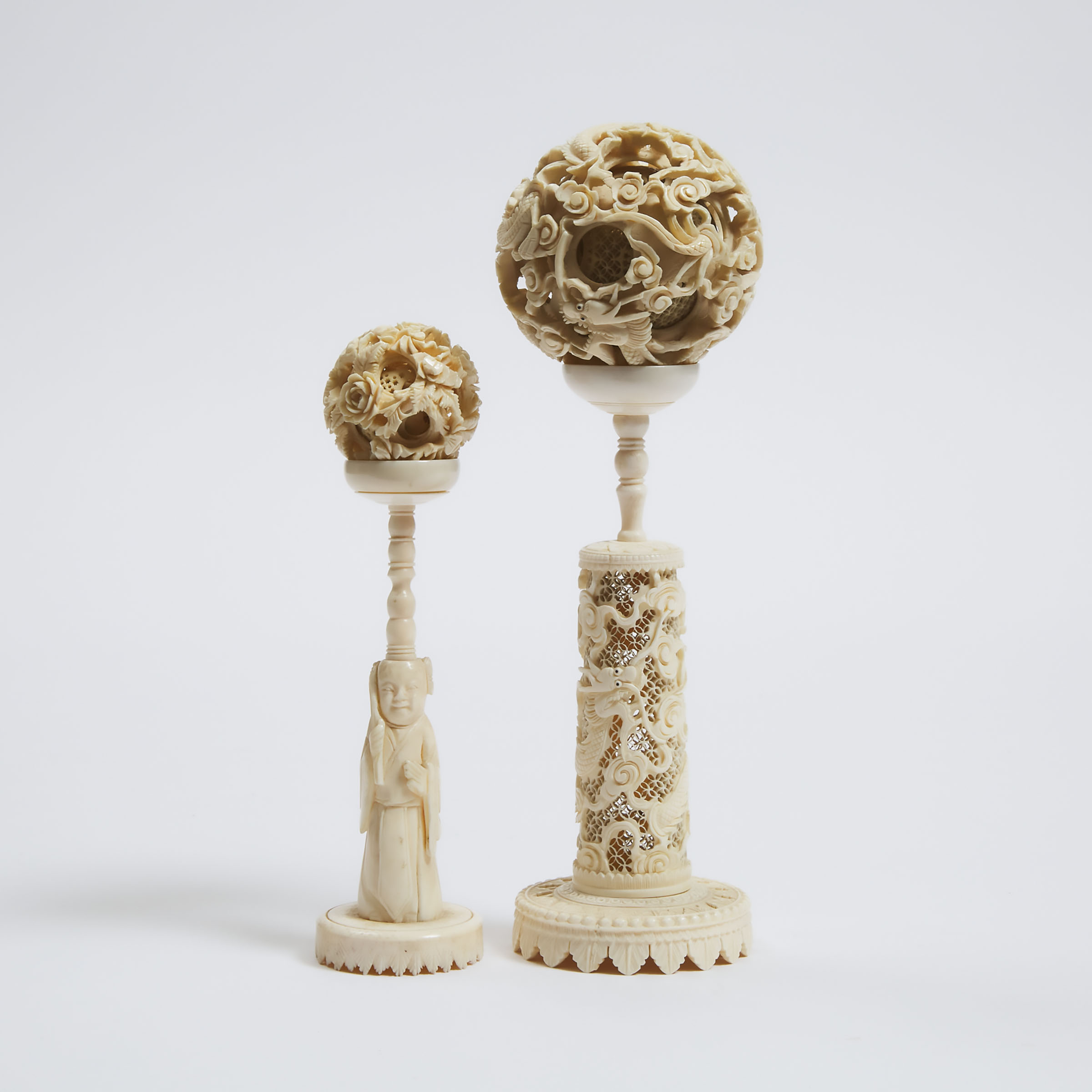 Two Chinese Ivory Puzzle Balls, Early to Mid 20th Century
