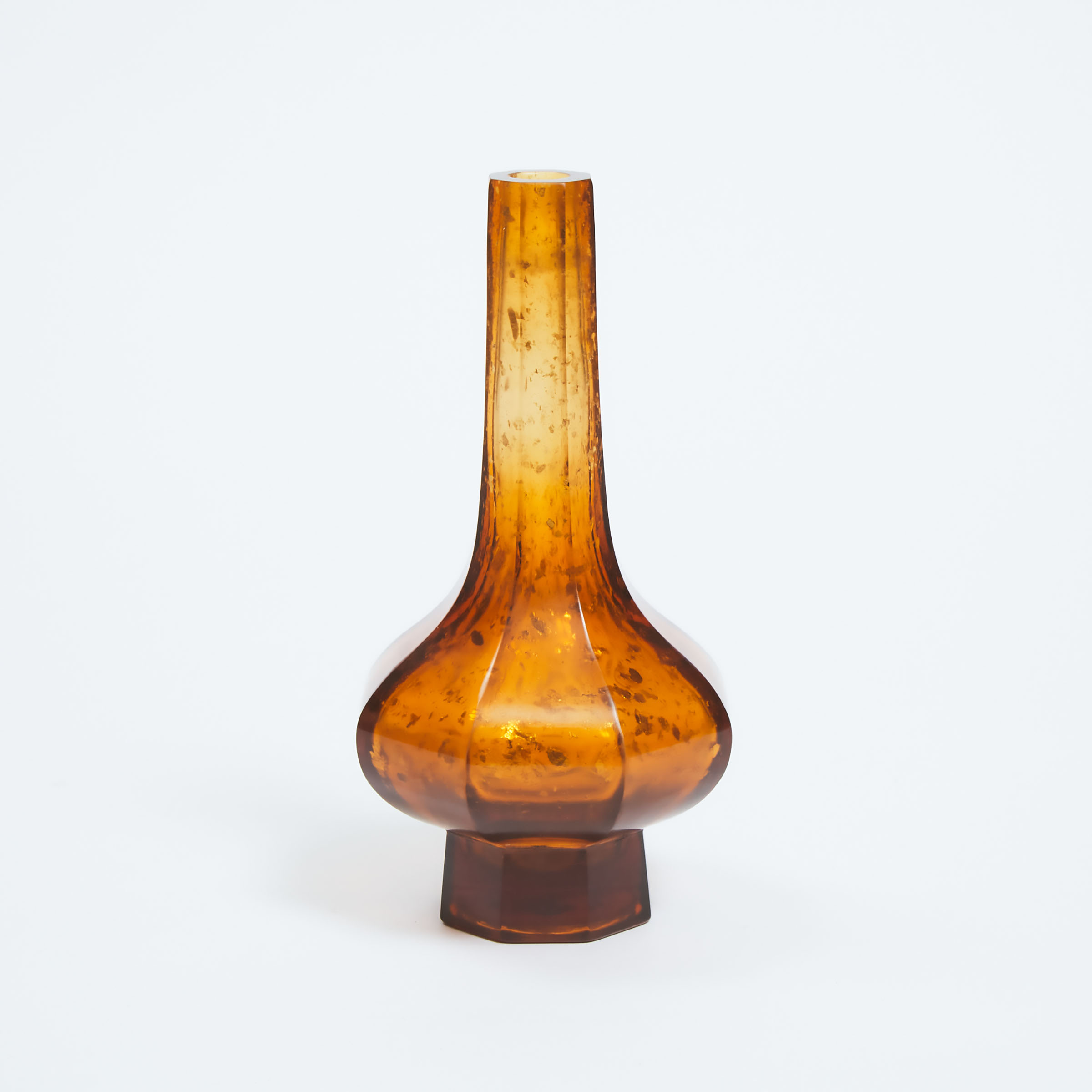 A Gold-Splashed Amber Glass Octagonal Bottle Vase, Qianlong Mark