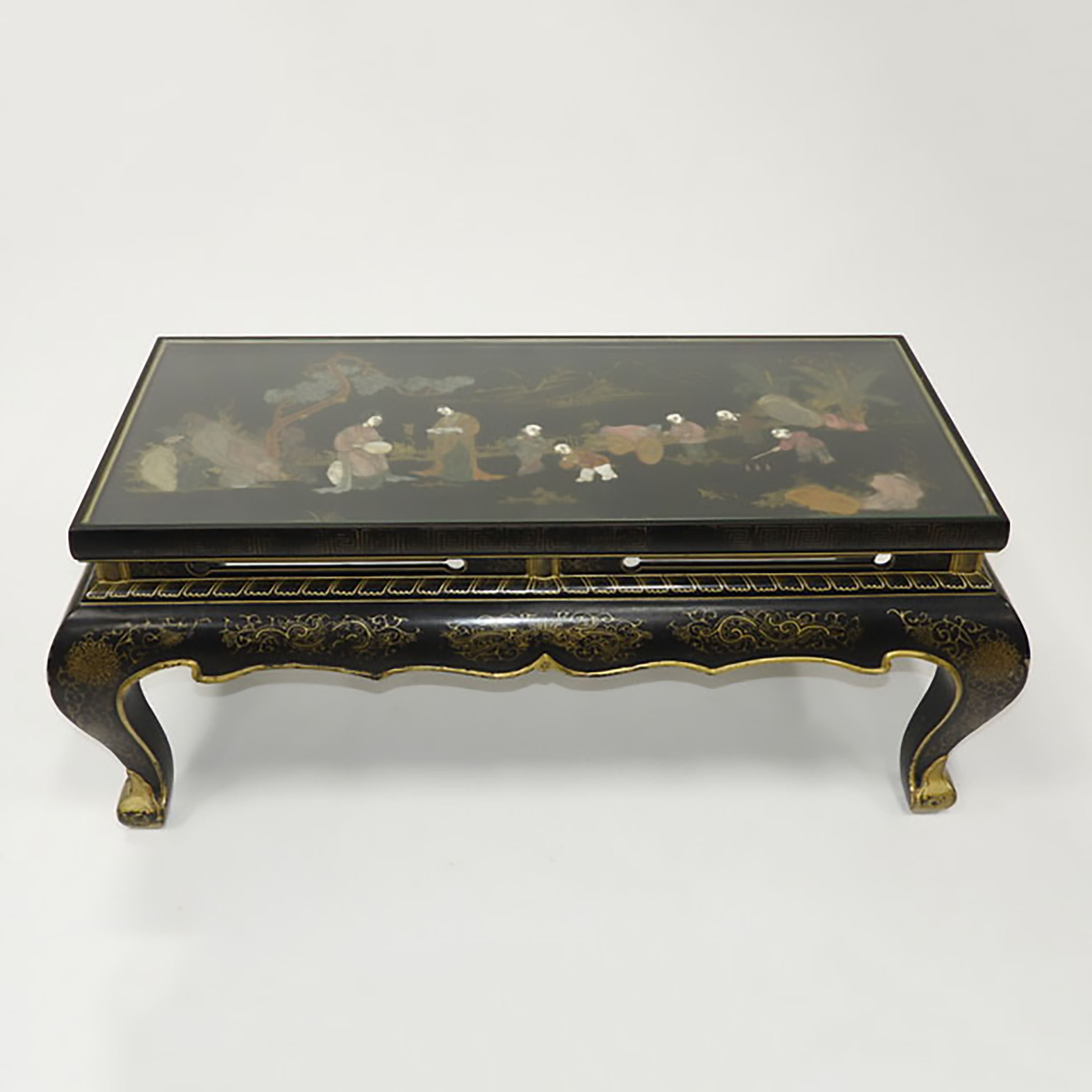 A Chinese Gilded and Lacquered Coffee Table With Glass Top, Early to Mid 20th Century